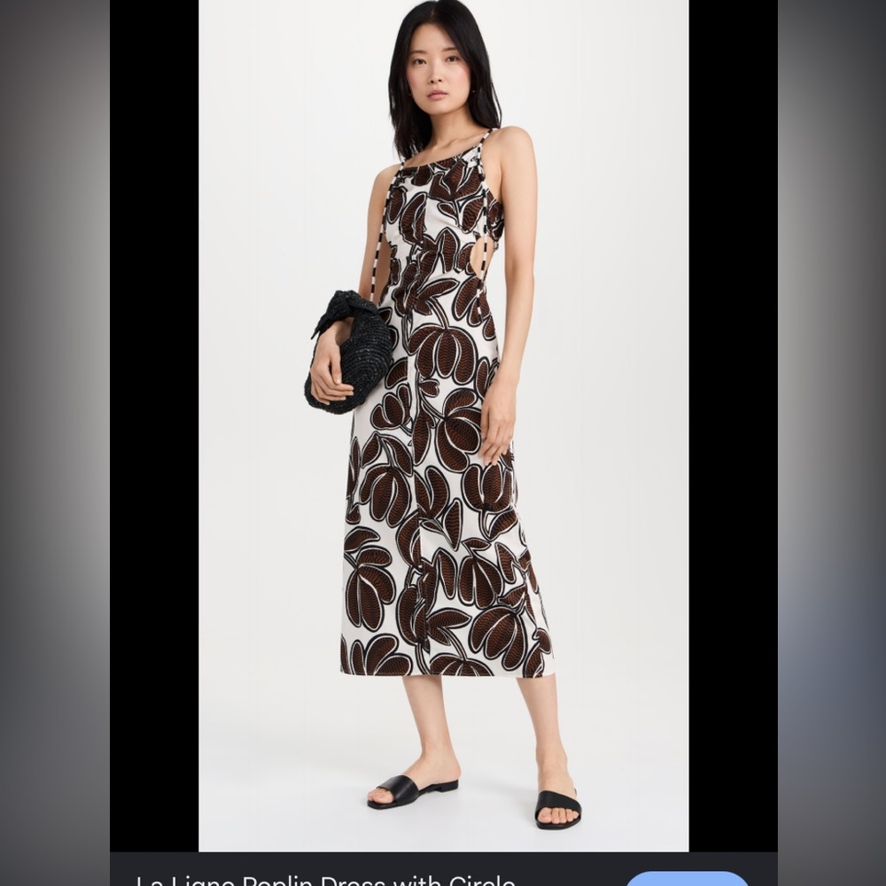 La Ligne White Midi Dress with Brown Floral Print